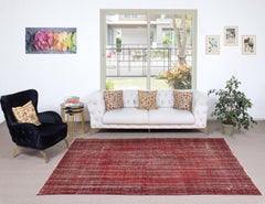 6.2x9.5 Ft Hand-knotted Vintage Turkish Rug Overdyed in Red for Modern Interiors