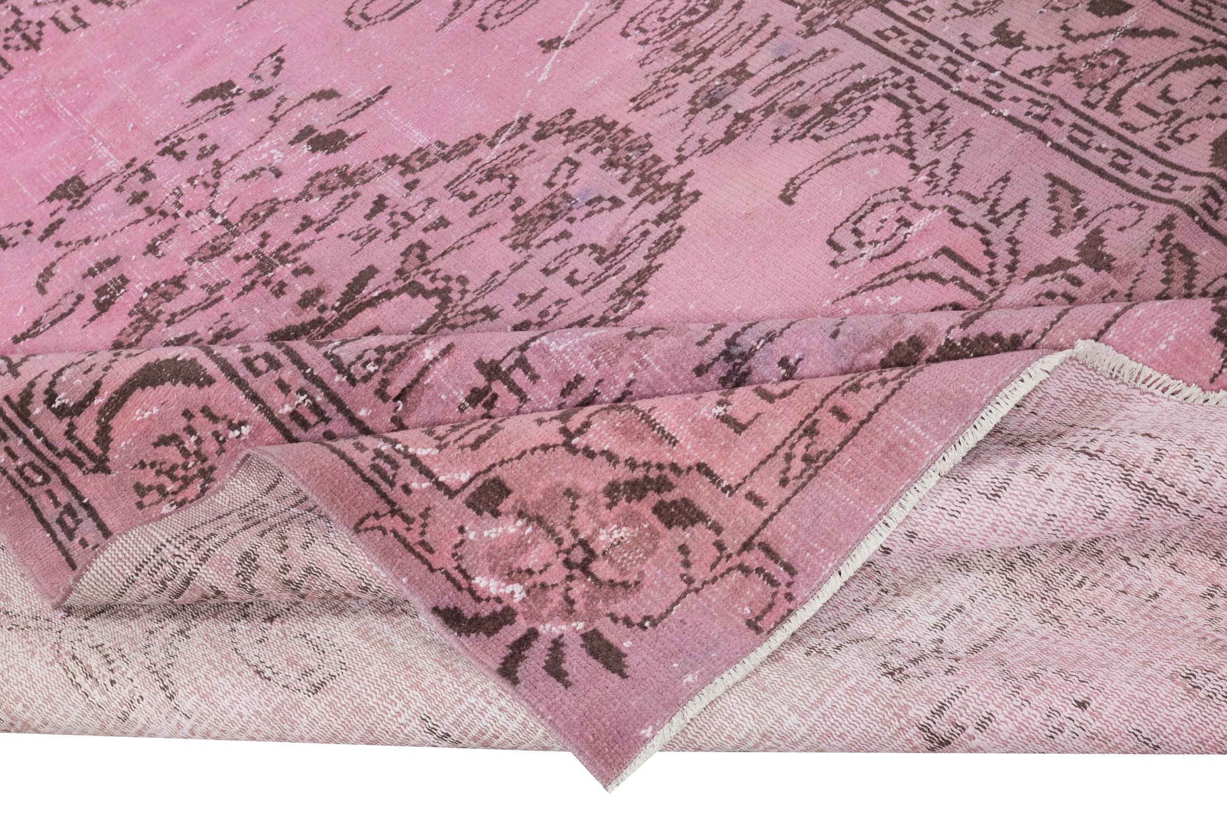 Modern 6.2x9.5 Ft Handmade Anti-bacterial Area Rug. Pink Color Hand Knotted Turkish Rug For Sale