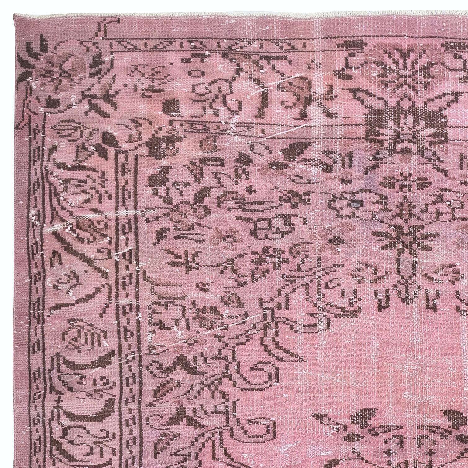 Hand-Knotted 6.2x9.5 Ft Handmade Anti-bacterial Area Rug. Pink Color Hand Knotted Turkish Rug For Sale