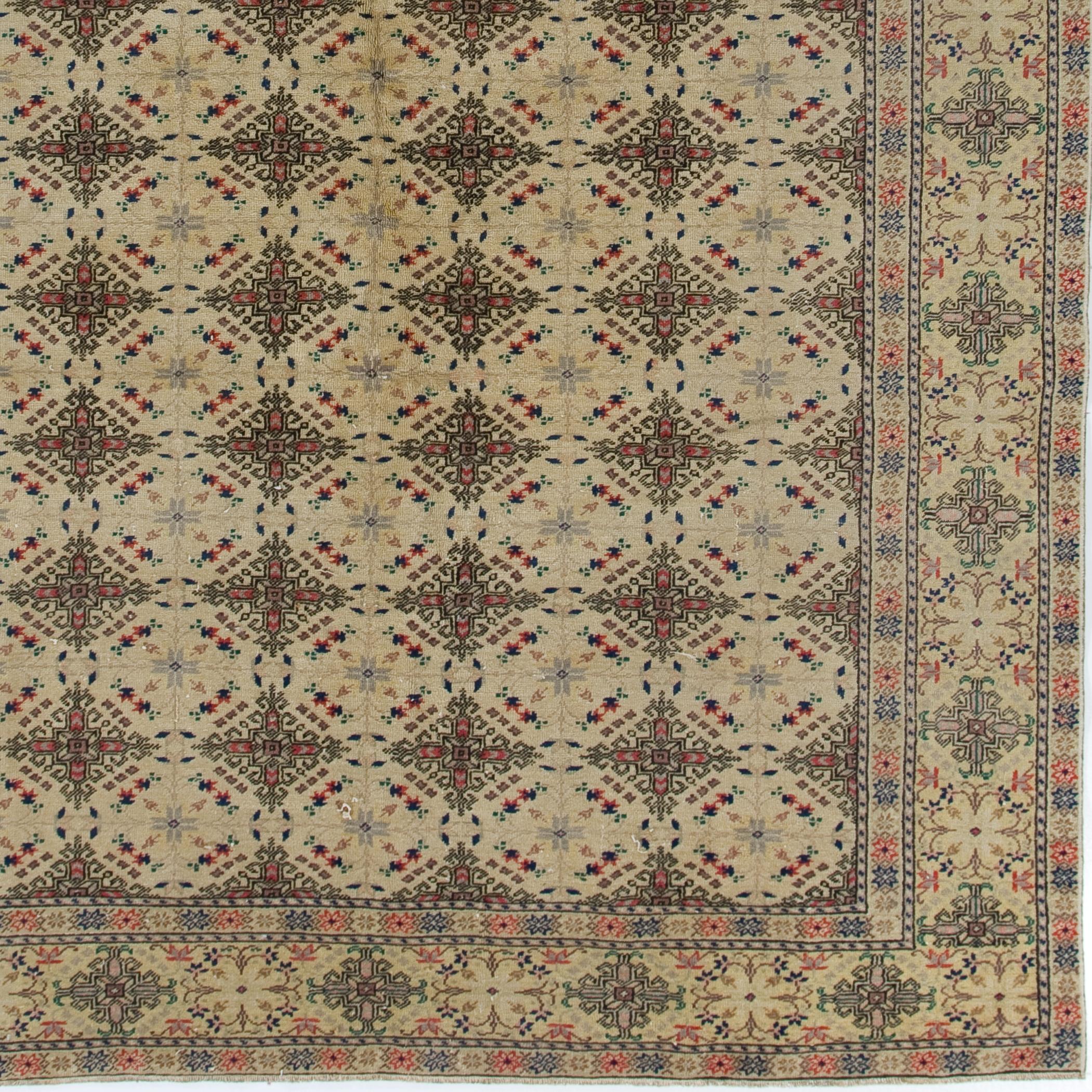 Hand-Woven 6.2x9.5 Ft Vintage Handmade Wool Area Rug from Kayseri / Turkey, Ca 1940 For Sale