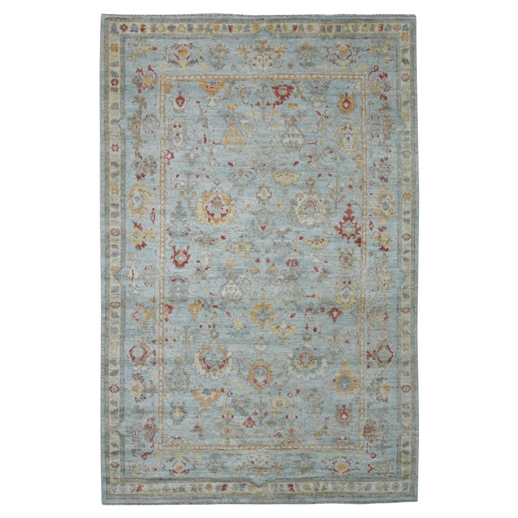 6
2 "x9
5" Tappeto orientale afghano blu chiaro in lana naturale annodato a mano di Angora Oushak