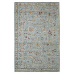 6
2 "x9
5" Tappeto orientale afghano blu chiaro in lana naturale annodato a mano di Angora Oushak