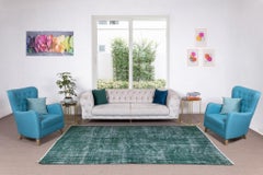 6.2x9.6 Ft Home Decor Carpet, Turkish Handmade Vintage Wool Rug in Green