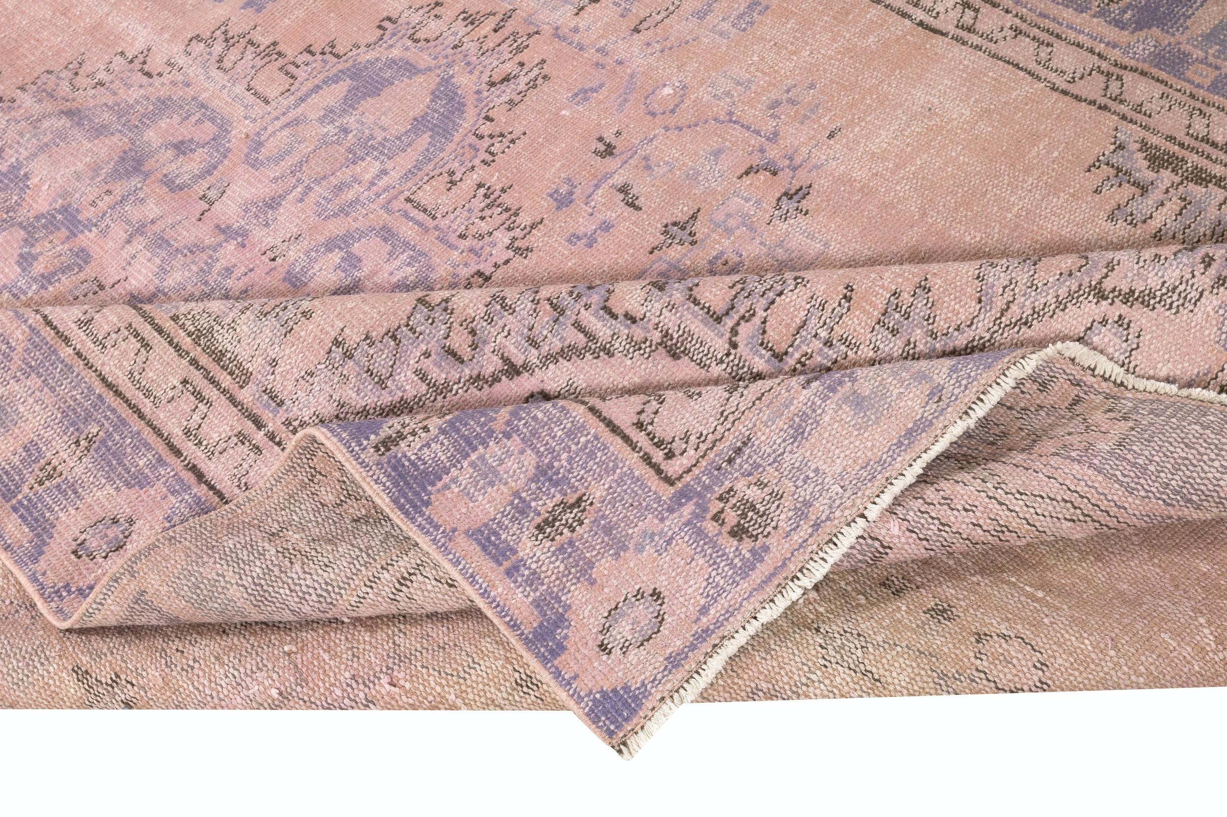 Hand-Knotted 6.2x9.6 Ft Modern Pink Color Over-Dyed Handmade Turkish Rug. Bohemian Home Decor For Sale