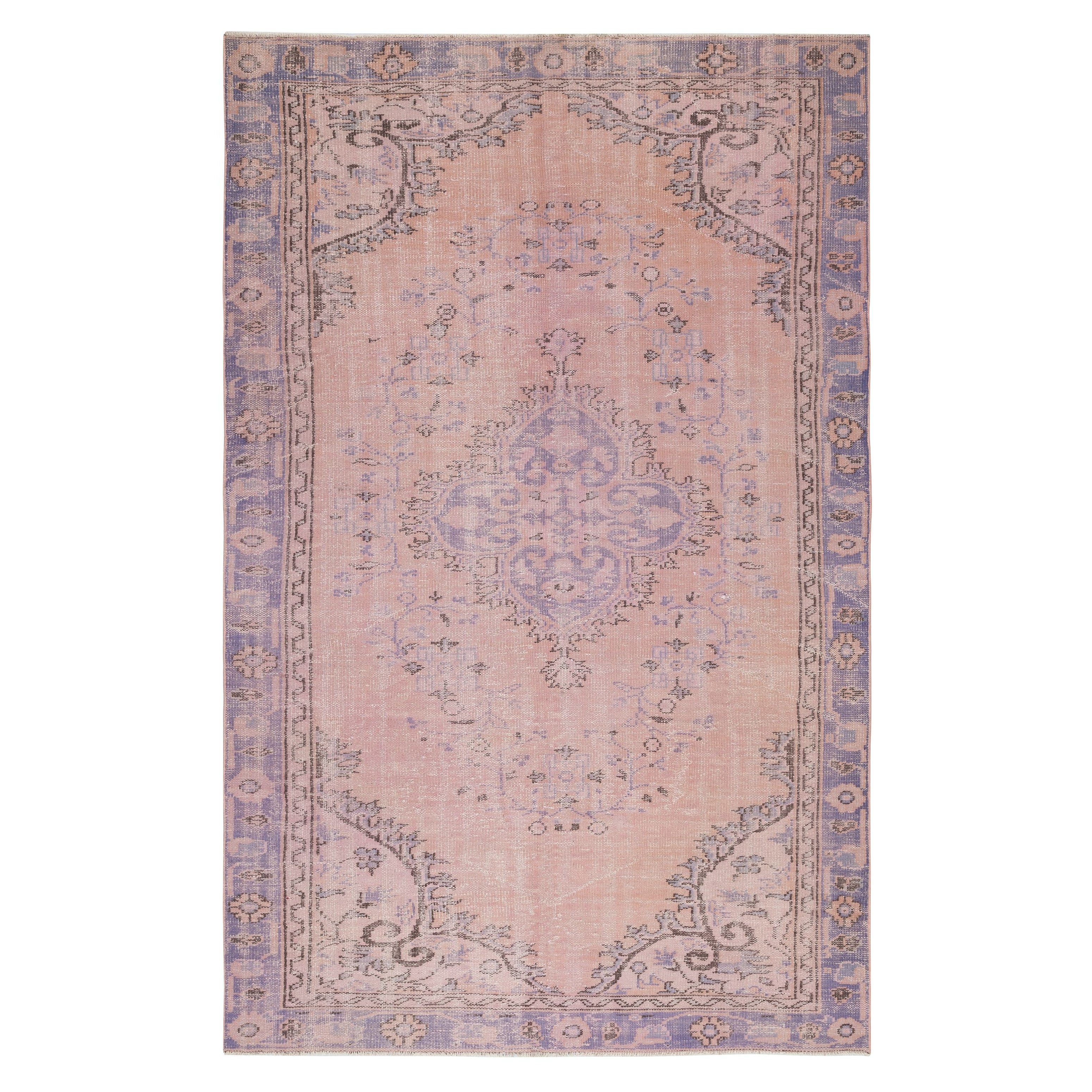 6.2x9.6 Ft Modern Pink Color Over-Dyed Handmade Turkish Rug. Bohemian Home Decor