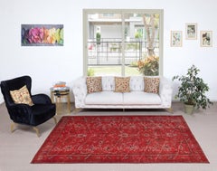 6.2x9.7 Ft Hand-knotted Vintage Turkish Rug Overdyed in Red for Modern Interiors