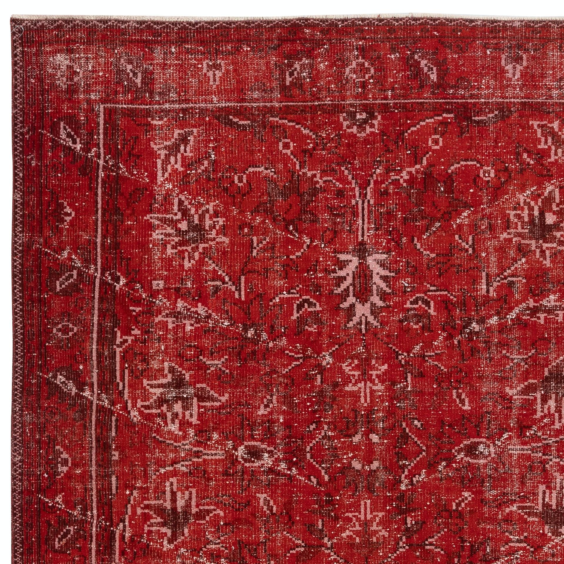 6.2x9.7 Ft handgeknüpft Vintage türkischen Teppich Overdyed in Rot für moderne Interieurs (Handgeknüpft) im Angebot