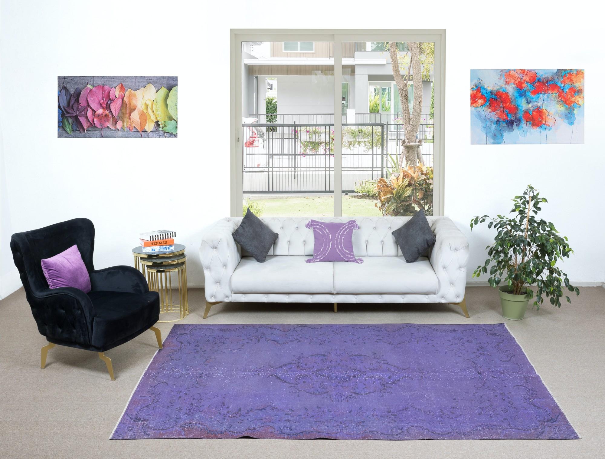 6.2x9.7 Ft Orchid Purple Handmade Area Rug for Modern Office & Living Room In Good Condition For Sale In Philadelphia, PA