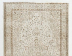 6.2x9.7 Ft Vintage Hand-Knotted Turkish Oushak Wool Area Rug in Neutral Colors