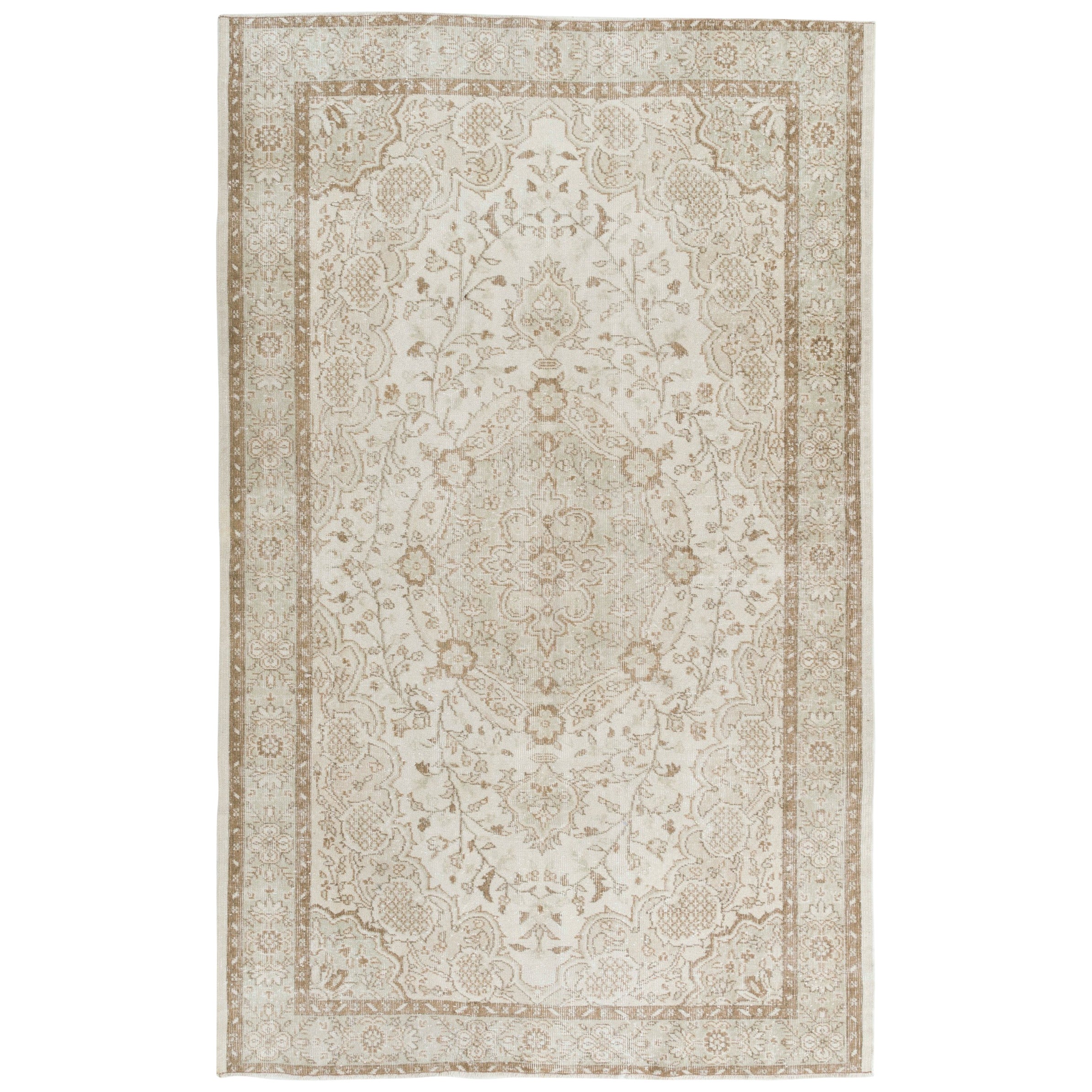 Tappeto vintage di lana Oushak turca annodata a mano 6,2x9,7 piedi in colori neutri