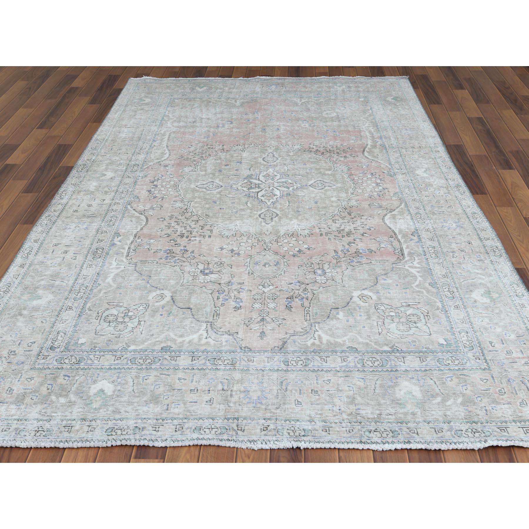 Persiano Tappeto Tabriz Rosso Pulito in Lana Naturale Shabby Chic Distressed Old Persian Tabriz in vendita