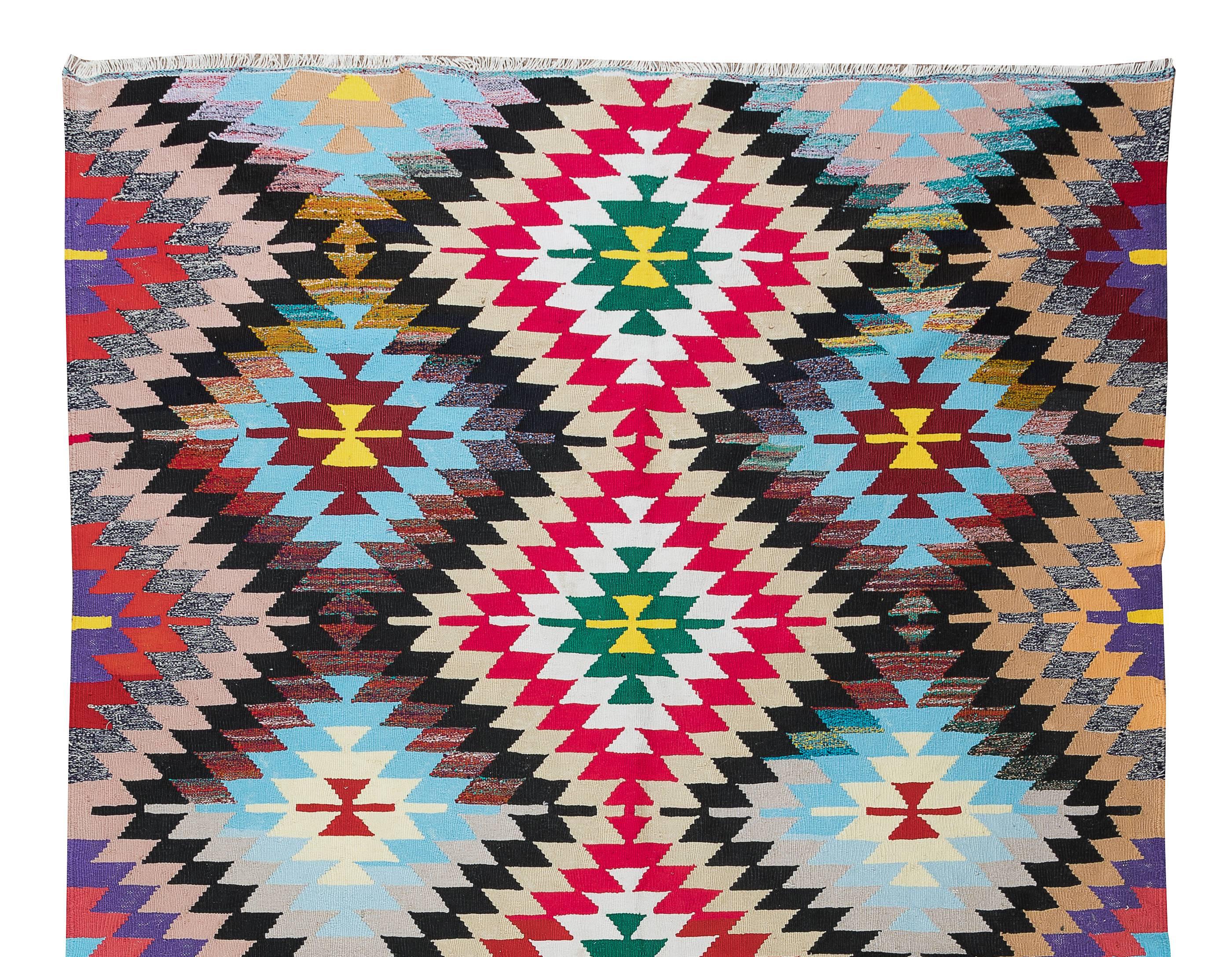 6.2x9.8 Ft Dazzling Handmade Turkish Wool Kilim, One of a Kind Flat-Weave Rug (Türkisch) im Angebot