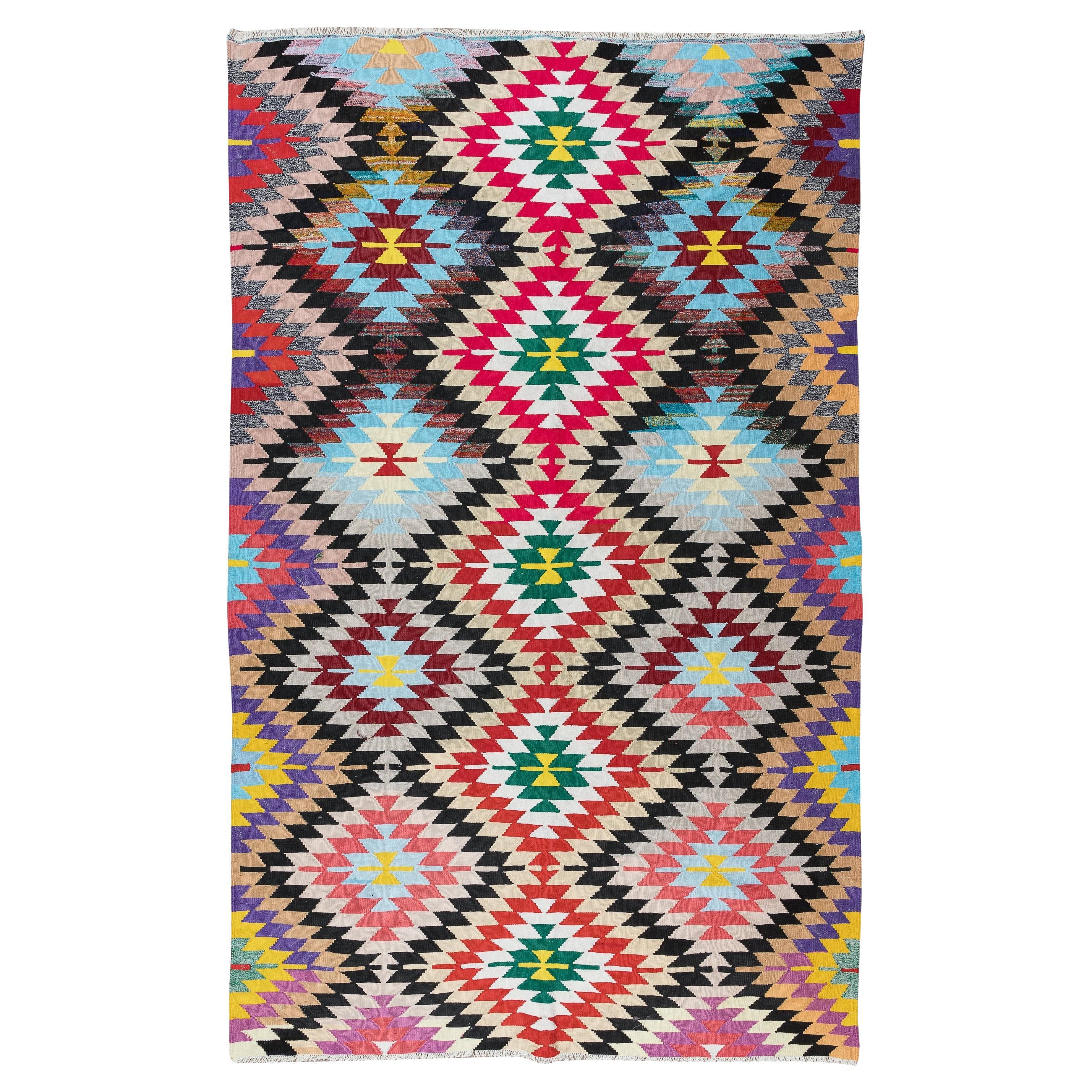 Deslumbrante kilim de lana turca hecho a mano, alfombra de tejido plano única en su género