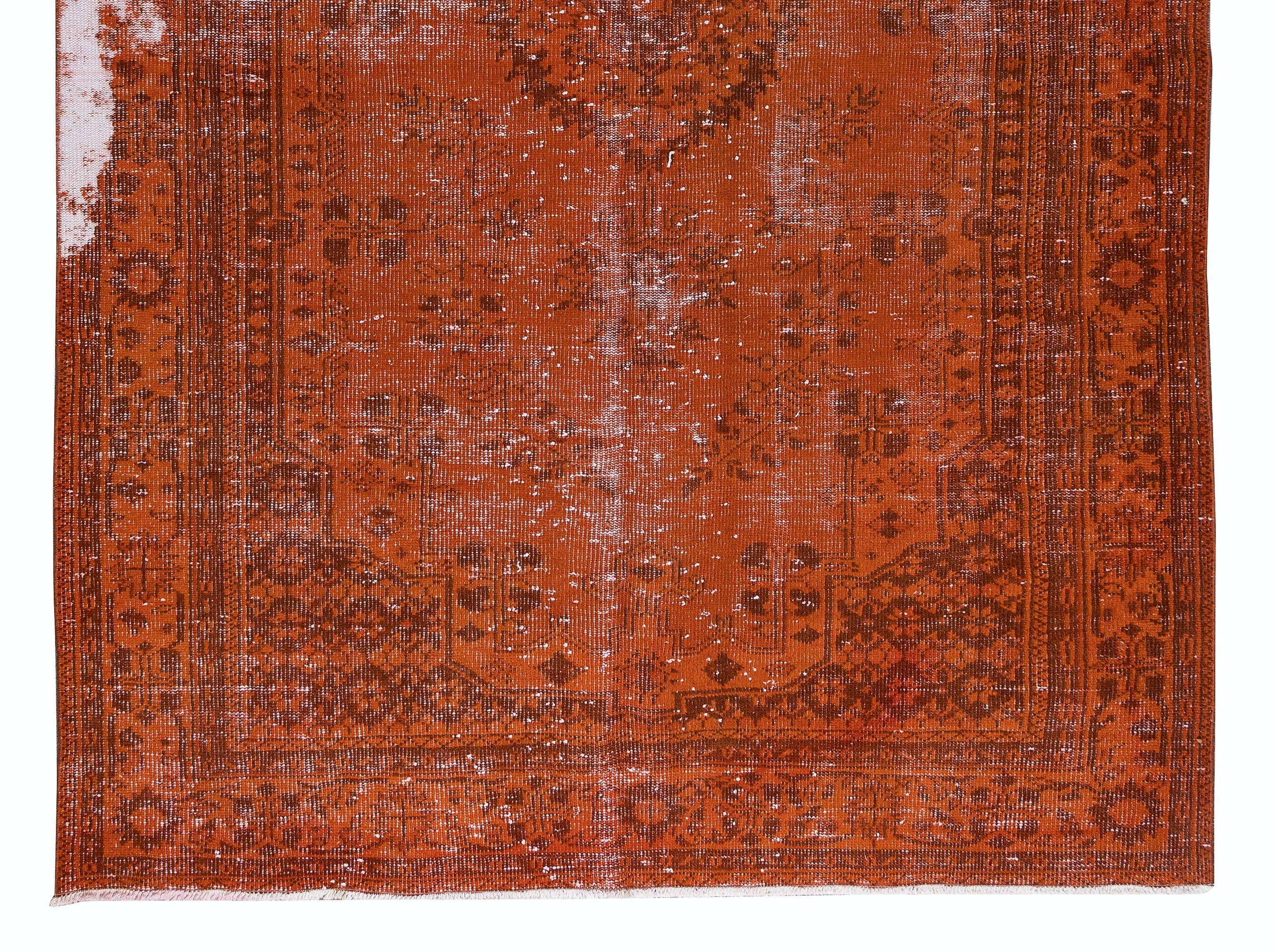 20th Century 6.2x9.8 Ft Orange Vintage Handmade Turkish Wool Rug, Distressed Modern Carpet For Sale