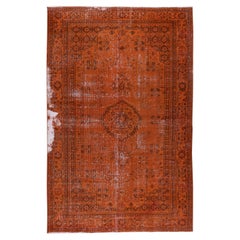 6.2x9.8 Ft Orange Vintage Handmade Turkish Wool Rug, Distressed Modern Carpet