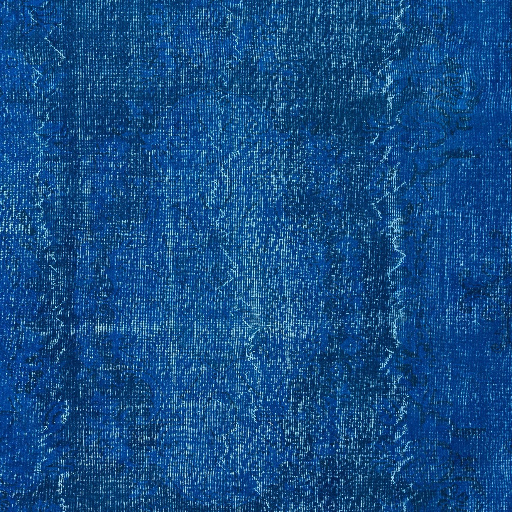 Hand-Woven 6.2x9.8 Ft Hand-Knotted Rug in Sapphire Blue, Modern Turkish Redyed Carpet For Sale