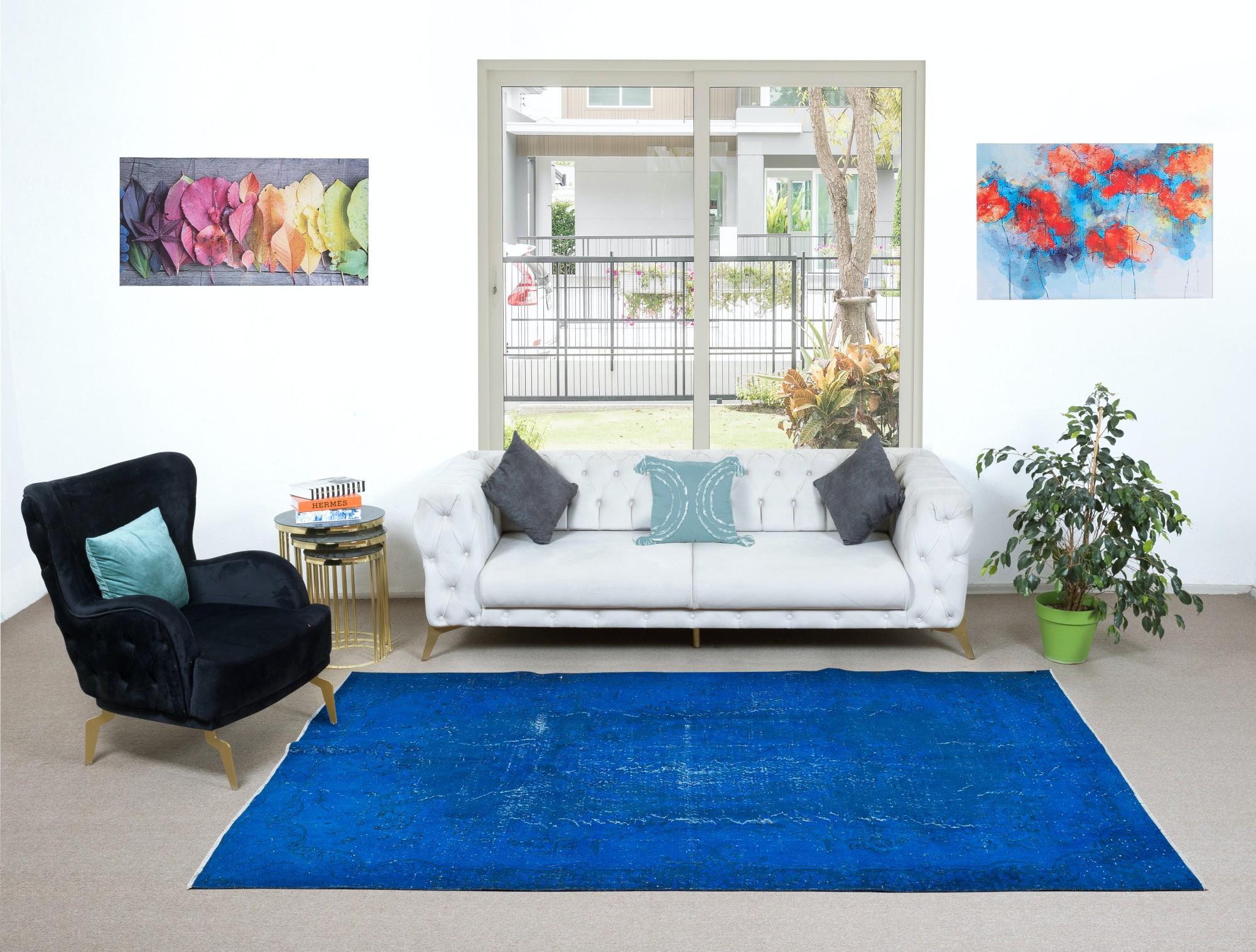 Handgeknüpfter 6.2x9,8 Ft Handgeknüpfter Teppich in Saphirblau, moderner türkischer rotierter Teppich im Zustand „Gut“ im Angebot in Spring Valley, NY
