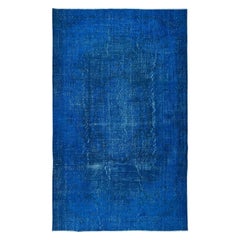 Tappeto 6.2x9.8 Ft annodato a mano in blu zaffiro, Tappeto moderno turco tinto in rosso