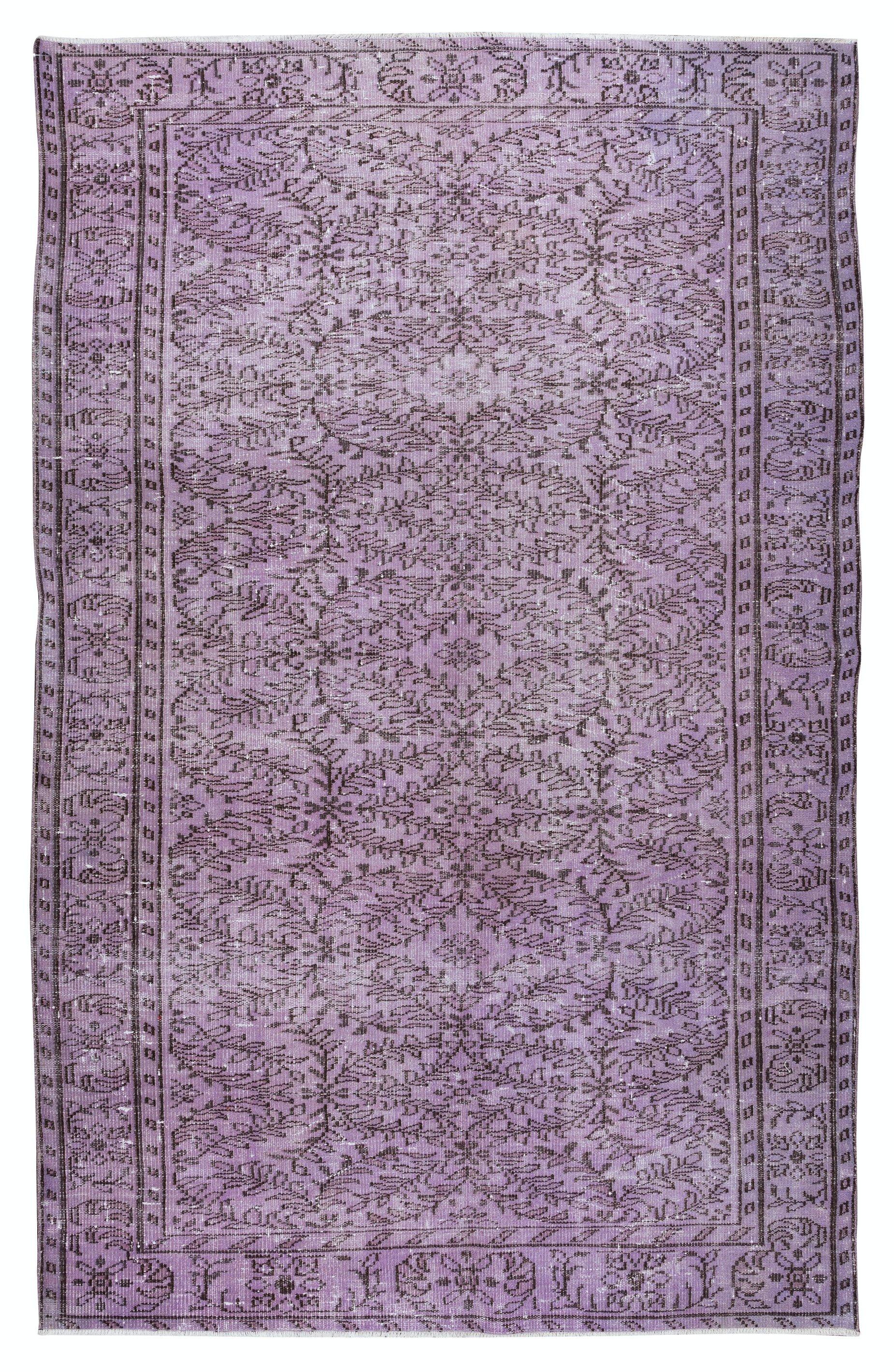 Handmade Turkish Vintage Rug Over-Dyed in Pink for Modern Interiors