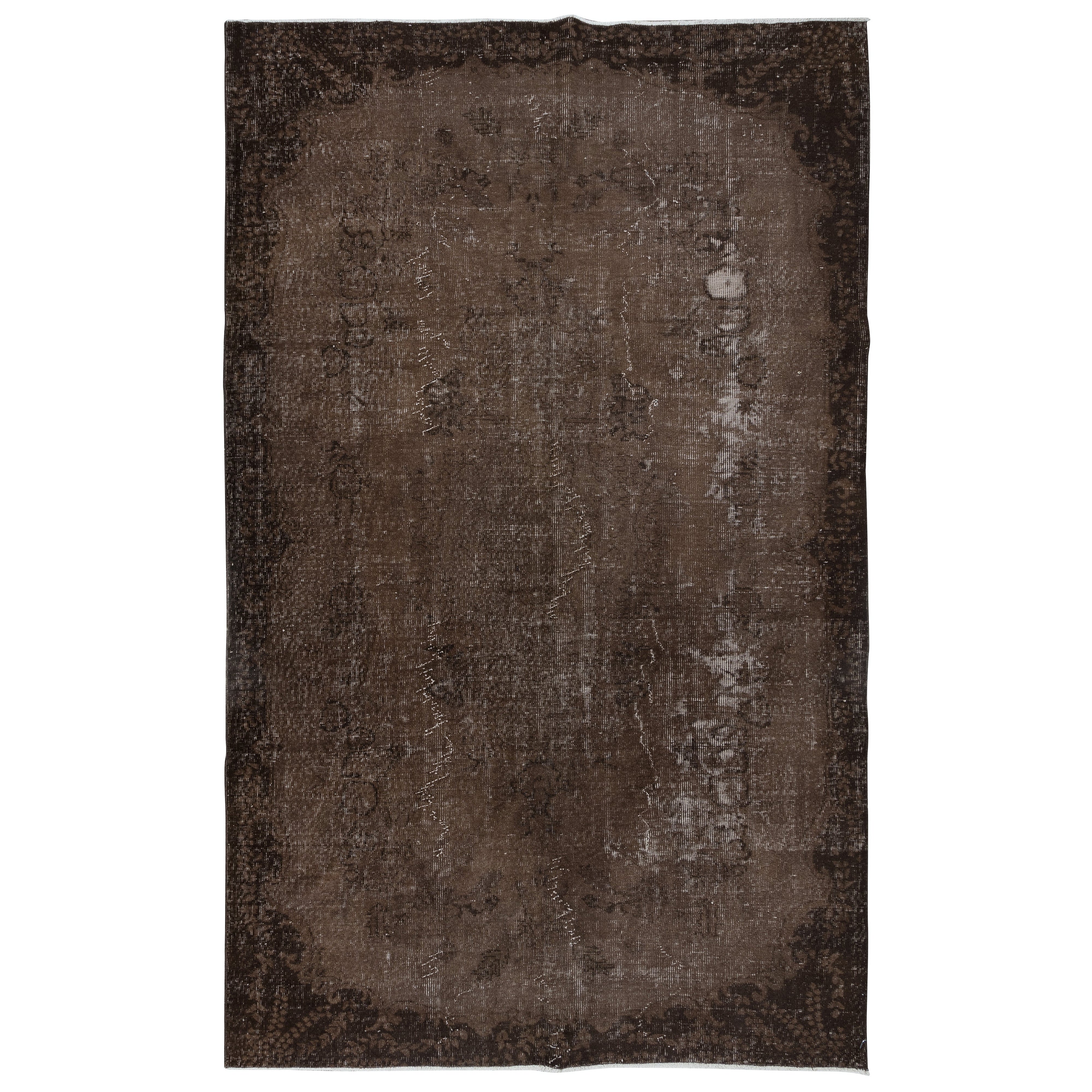 6.2x9.8 Ft Vintage türkischen Bereich Teppich Over-Dyed in Braun Farbe für Modern Interior