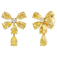 6.3 Carat 18k Gold Fancy Yellow Diamond Pear Shape Dangle Earrings