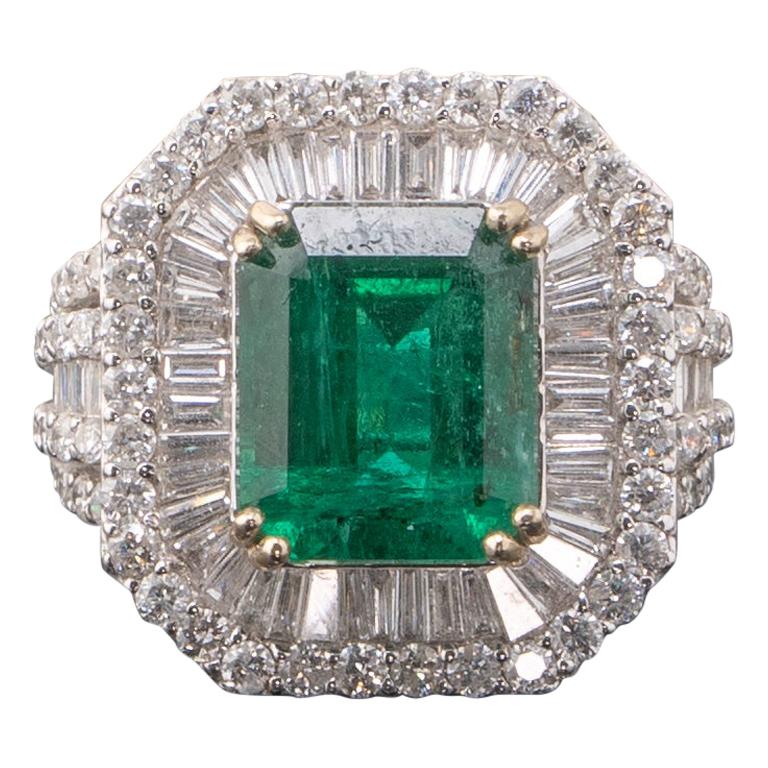 6.3 Carat Emerald and Diamond Engagement Ring For Sale