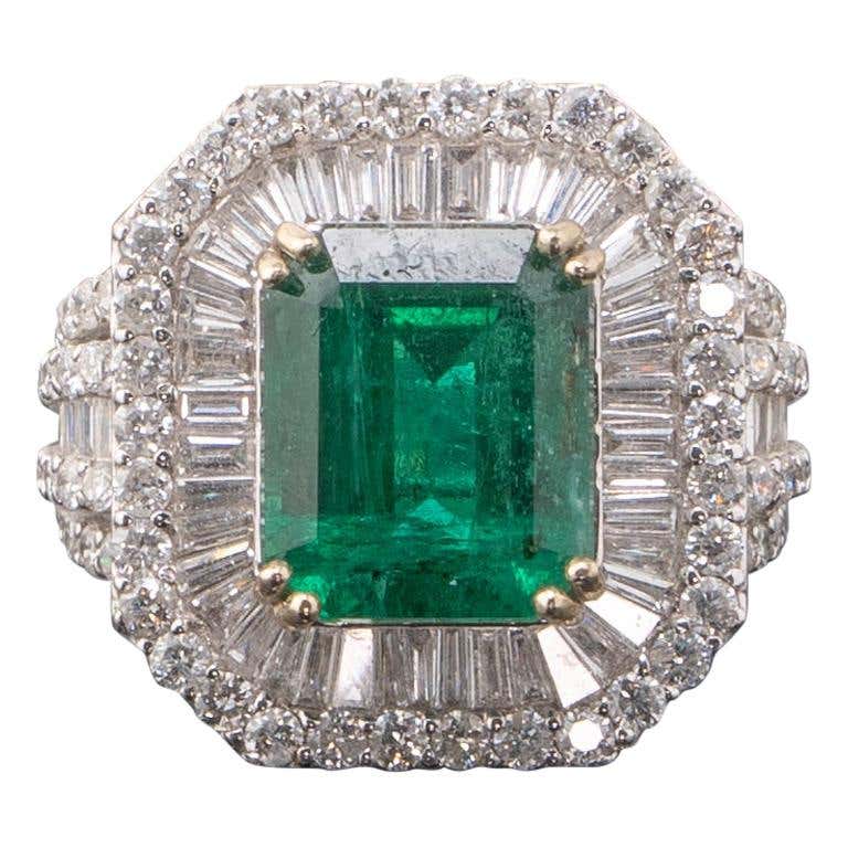 GIA Certified 18 Karat White Gold Emerald Cut No Heat Sapphire and ...