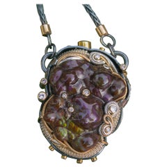 63 Carat Fire Agate Diamond 14 Karat Yellow Gold Silver Wire Wrapped Pendant