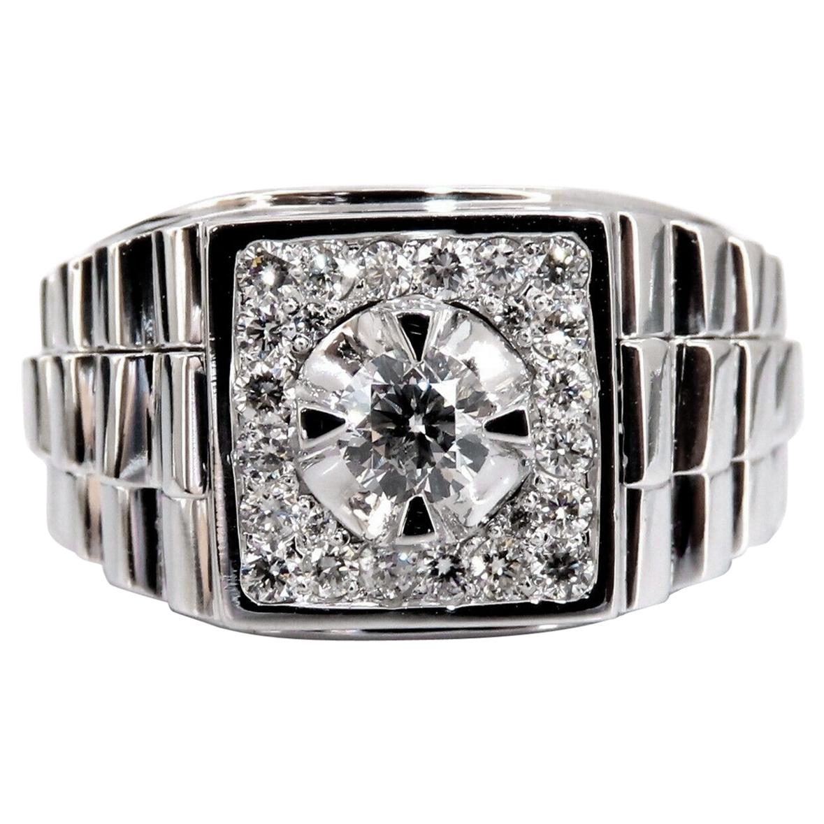 .63 Carat Natural Diamonds Men's Solitaire Accent Ring 14 Karat "Watch Band" For Sale