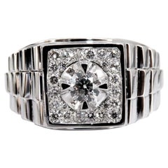 .63 Carat Natural Diamonds Men's Solitaire Accent Ring 14 Karat "Watch Band"
