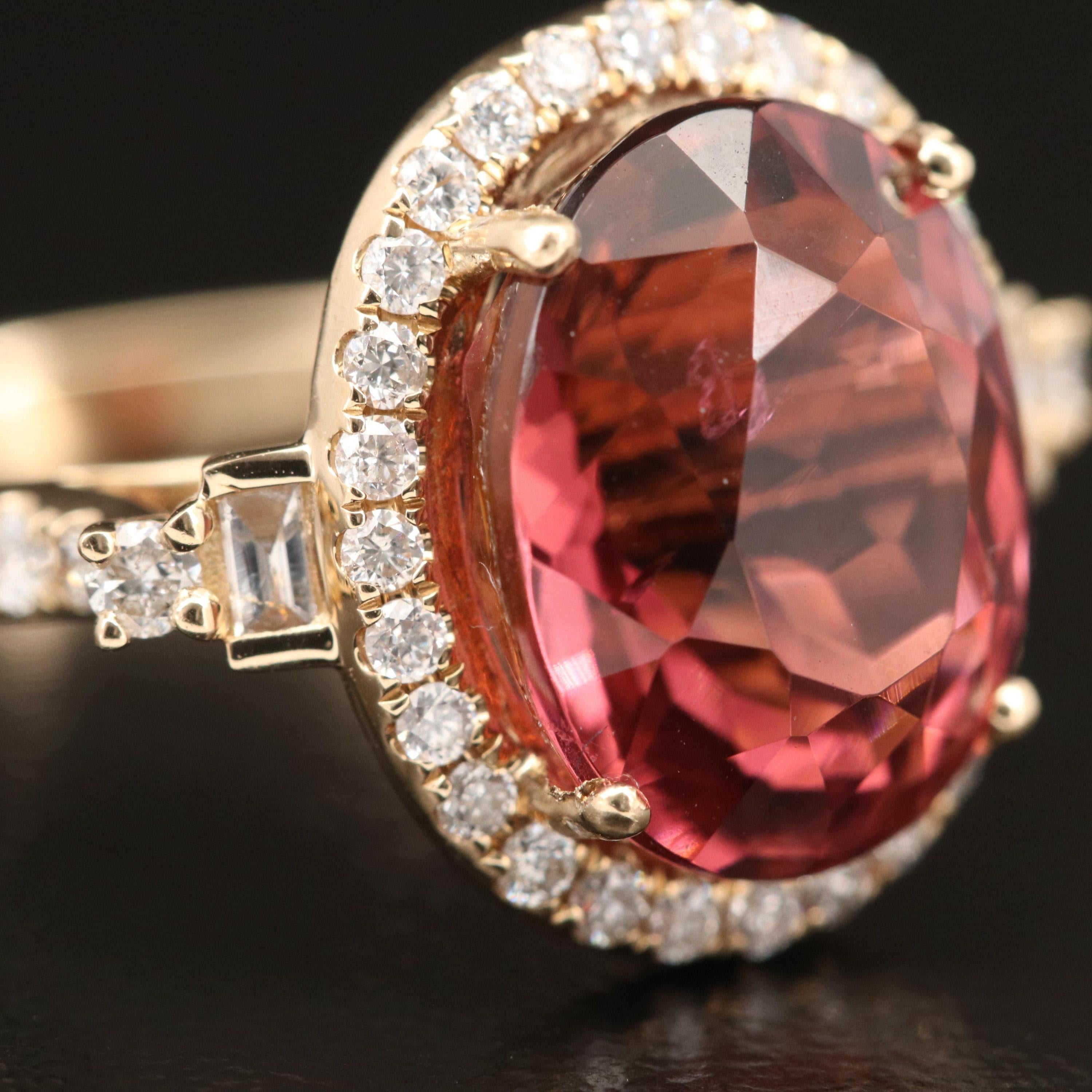 For Sale:  6.3 Carat Oval Cut Rubellite Tourmaline Bridal Promise Ring Halo Tourmaline Ring 2