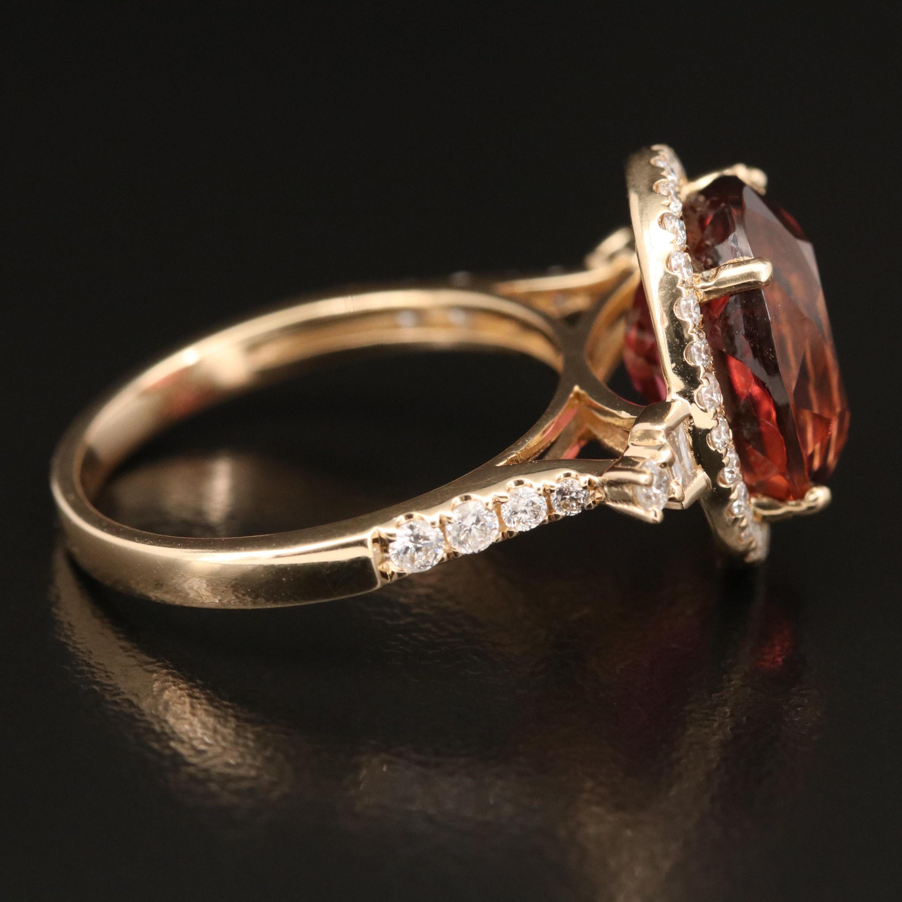 For Sale:  6.3 Carat Oval Cut Rubellite Tourmaline Bridal Promise Ring Halo Tourmaline Ring 3