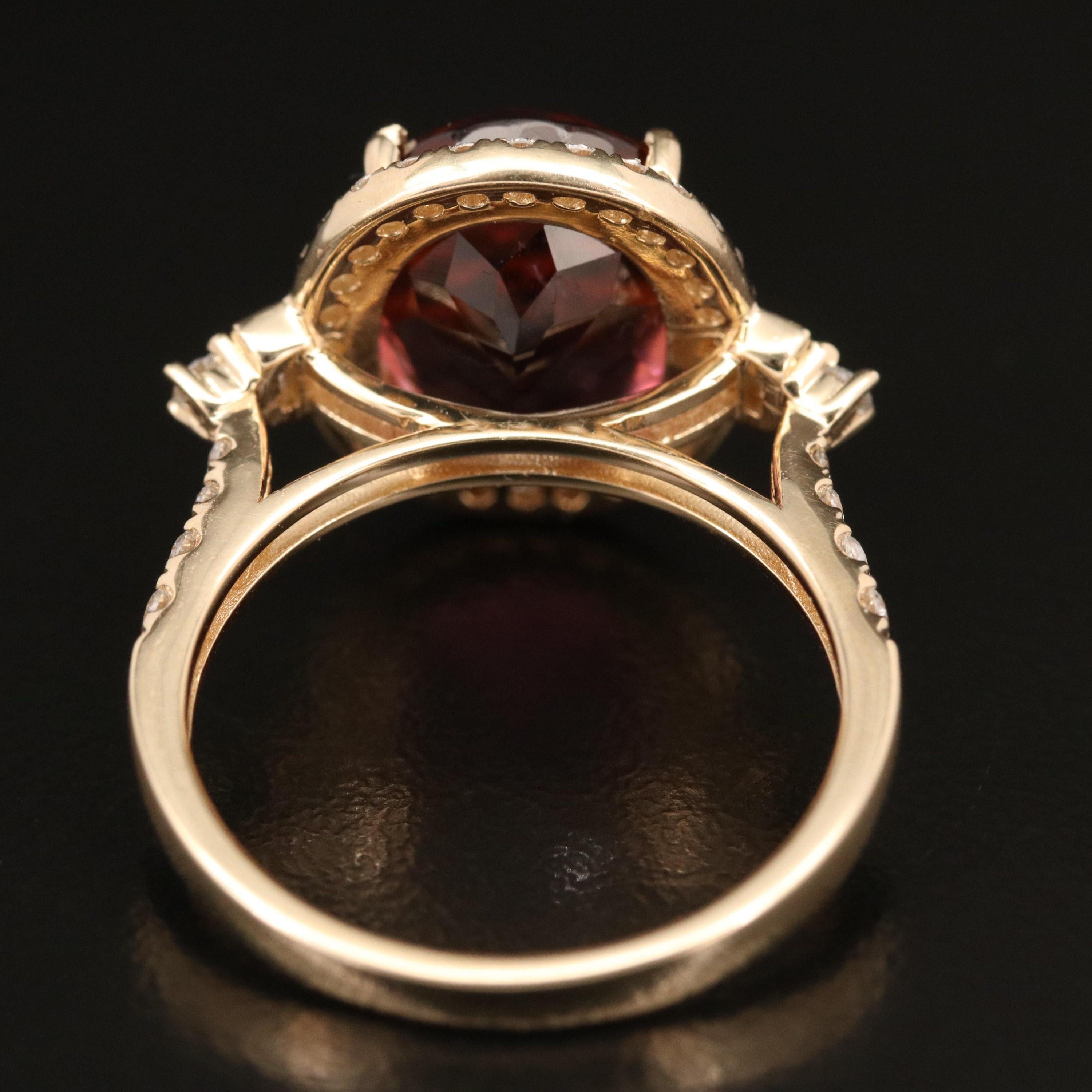 For Sale:  6.3 Carat Oval Cut Rubellite Tourmaline Bridal Promise Ring Halo Tourmaline Ring 4