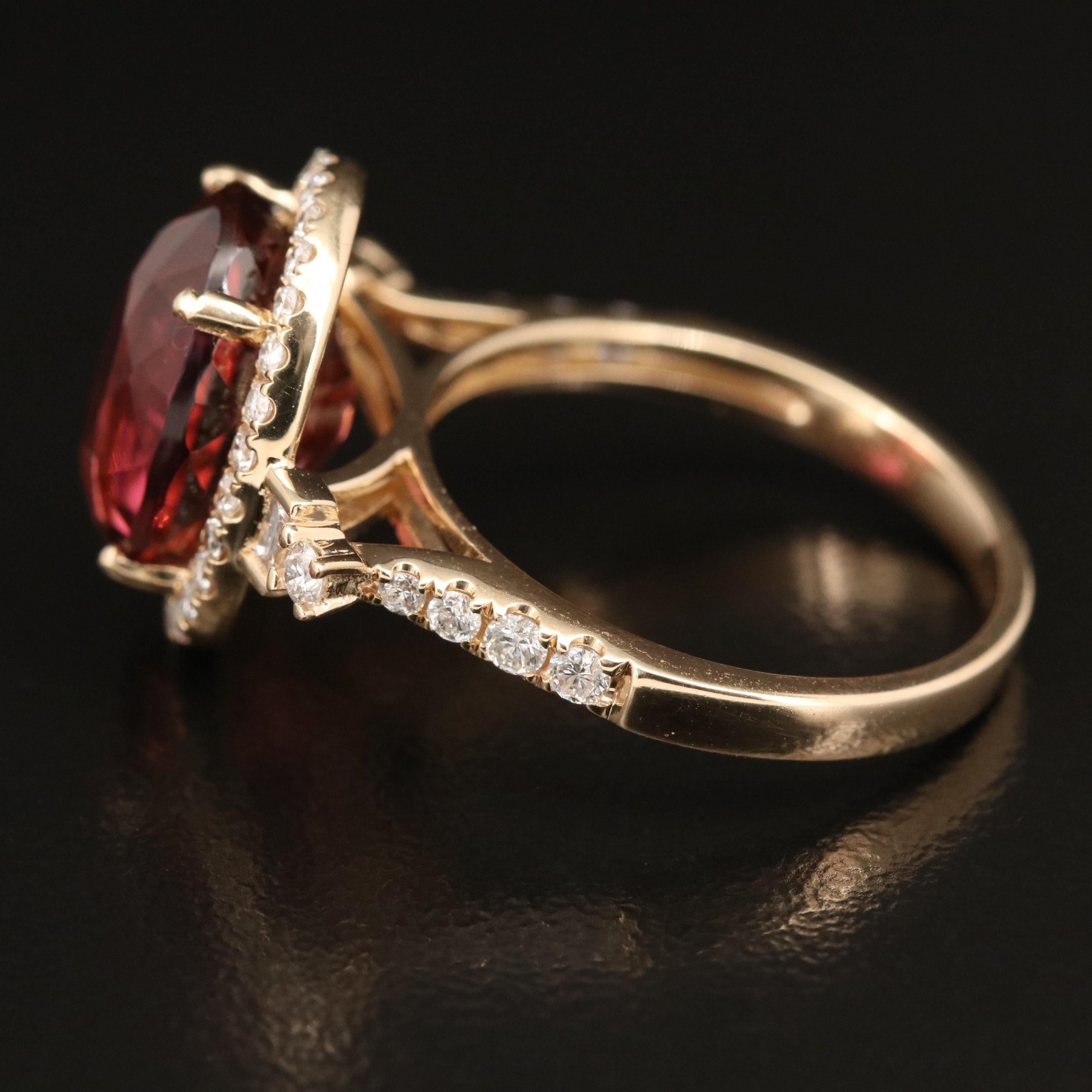 For Sale:  6.3 Carat Oval Cut Rubellite Tourmaline Bridal Promise Ring Halo Tourmaline Ring 5