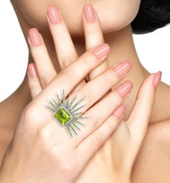 6.3 Carat Peridot Tsavorite Diamond Cocktail Ring
