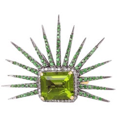 6.3 Carat Peridot Tsavorite Diamond Cocktail Ring