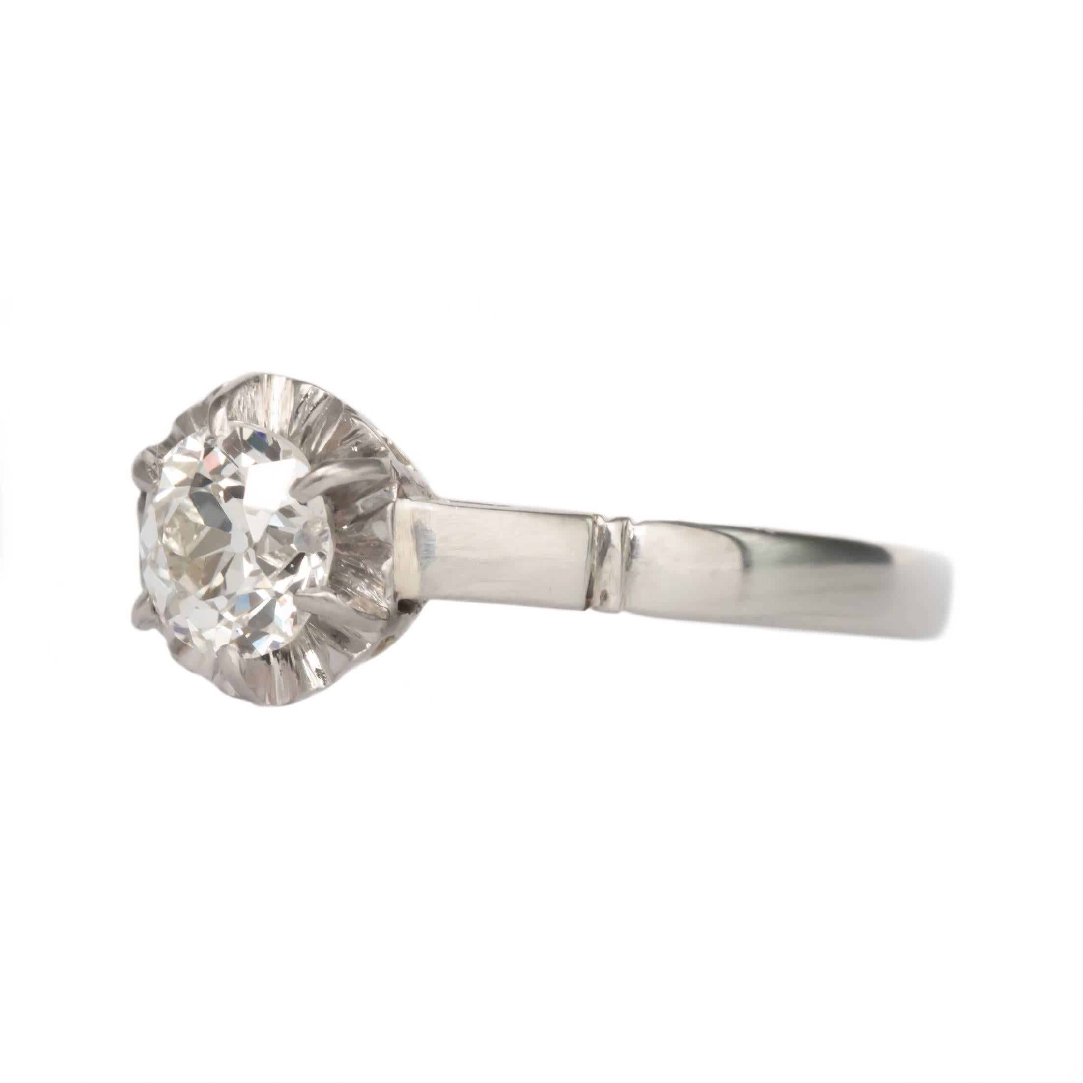 Item Details: 
Ring Size: 7.20
Metal Type: Platinum
Weight: 2.7 grams

Center Diamond Details:
Shape: Antique Cushion
Carat Weight: .63 Carat 
Color: I
Clarity: VS1

Finger to Top of Stone Measurement: 3.51mm