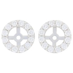 .63 Carat Round Brilliant Diamond Earring Enhancers, 14k Gold Halo Stud Jackets