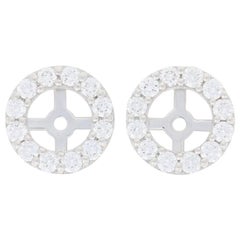 .63 Carat Round Brilliant Diamond Earring Enhancers, 14k Gold Halo Stud Jackets