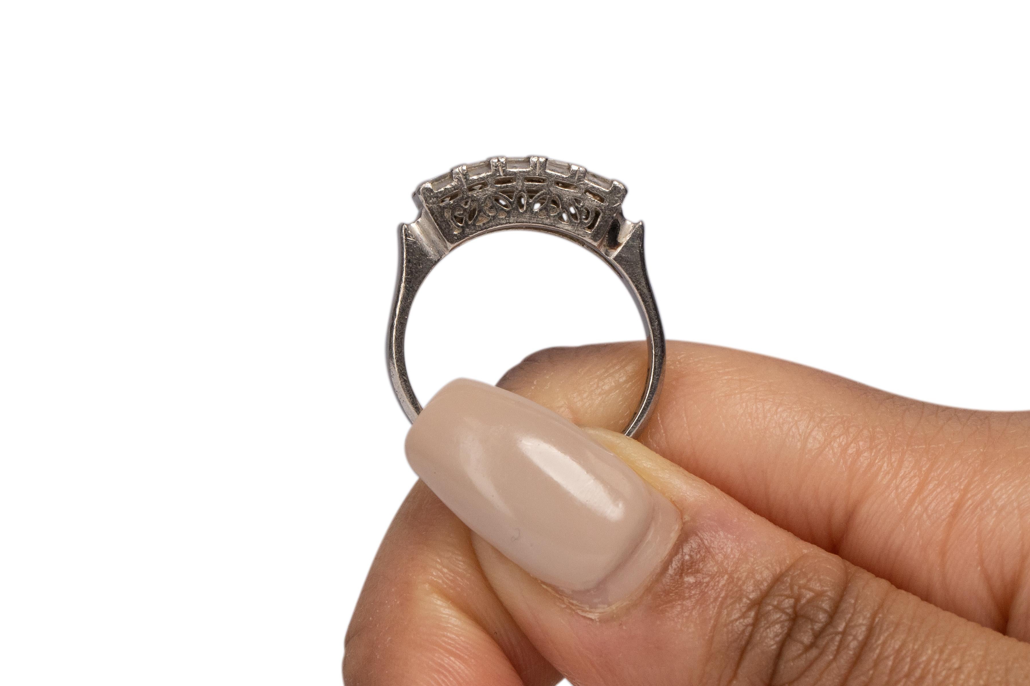 .63 Carat Total Weight Art Deco Diamond Platinum Engagement Ring For Sale 1