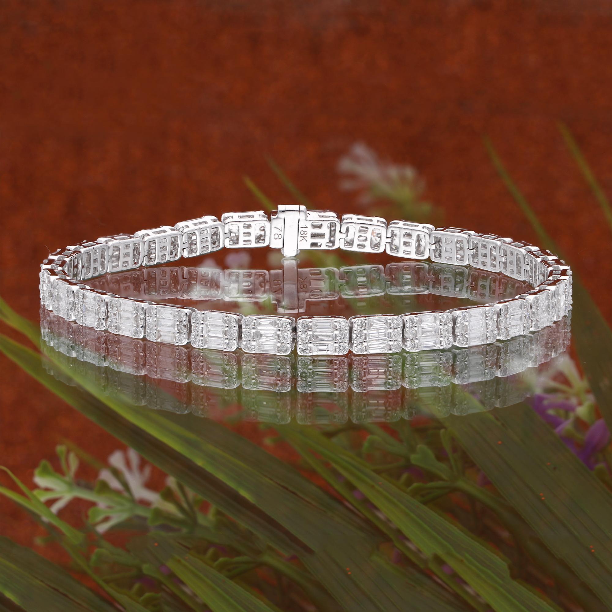 6,3 ct SI Claridad Color HI Diamante Natural Pulsera de Tenis Oro Blanco 14 Kilates Moderno en venta