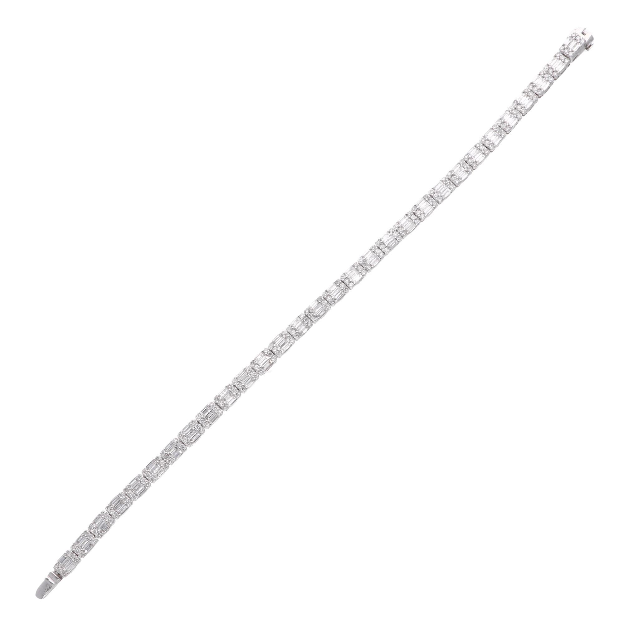 6,3 ct SI Claridad Color HI Diamante Natural Pulsera de Tenis Oro Blanco 14 Kilates en Nuevo estado para la venta en Diera, Dubai
