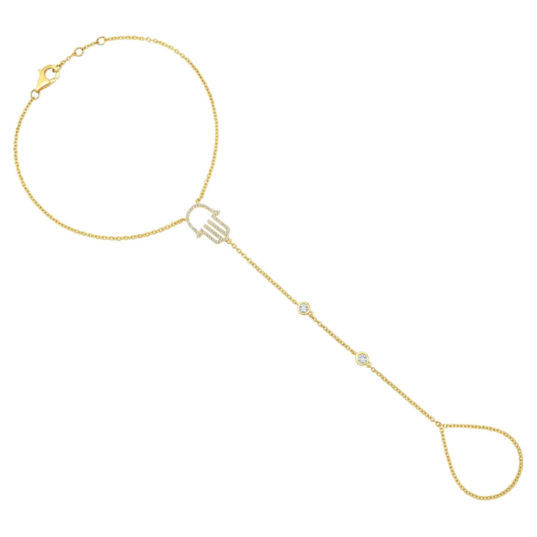 63 Diamanten Guardian Hamsa 14K Gelbgold Handkette im Angebot