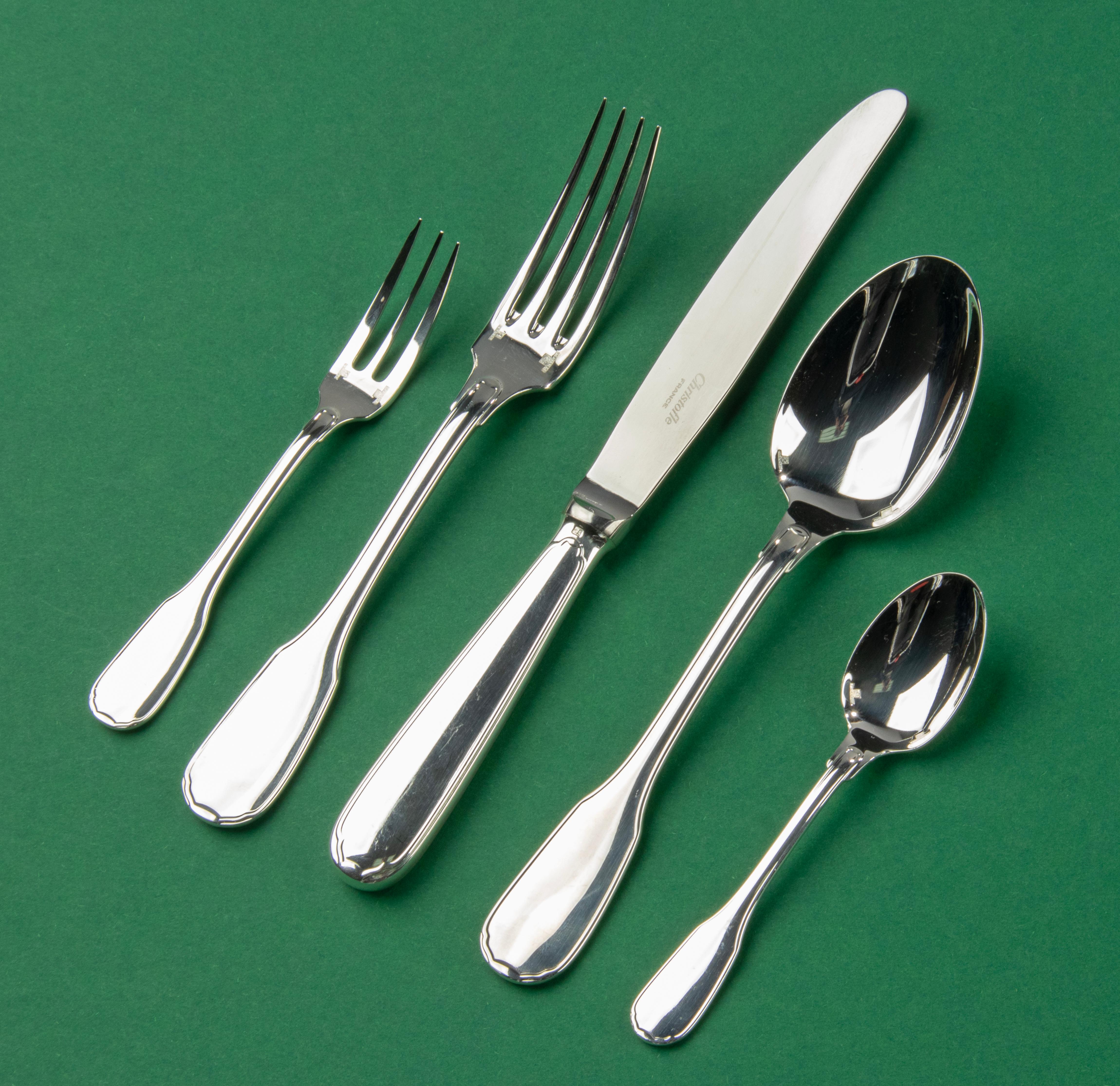 French 63-Piece Set Silver-Plated Flatware Made by Christofle, Model Versailles