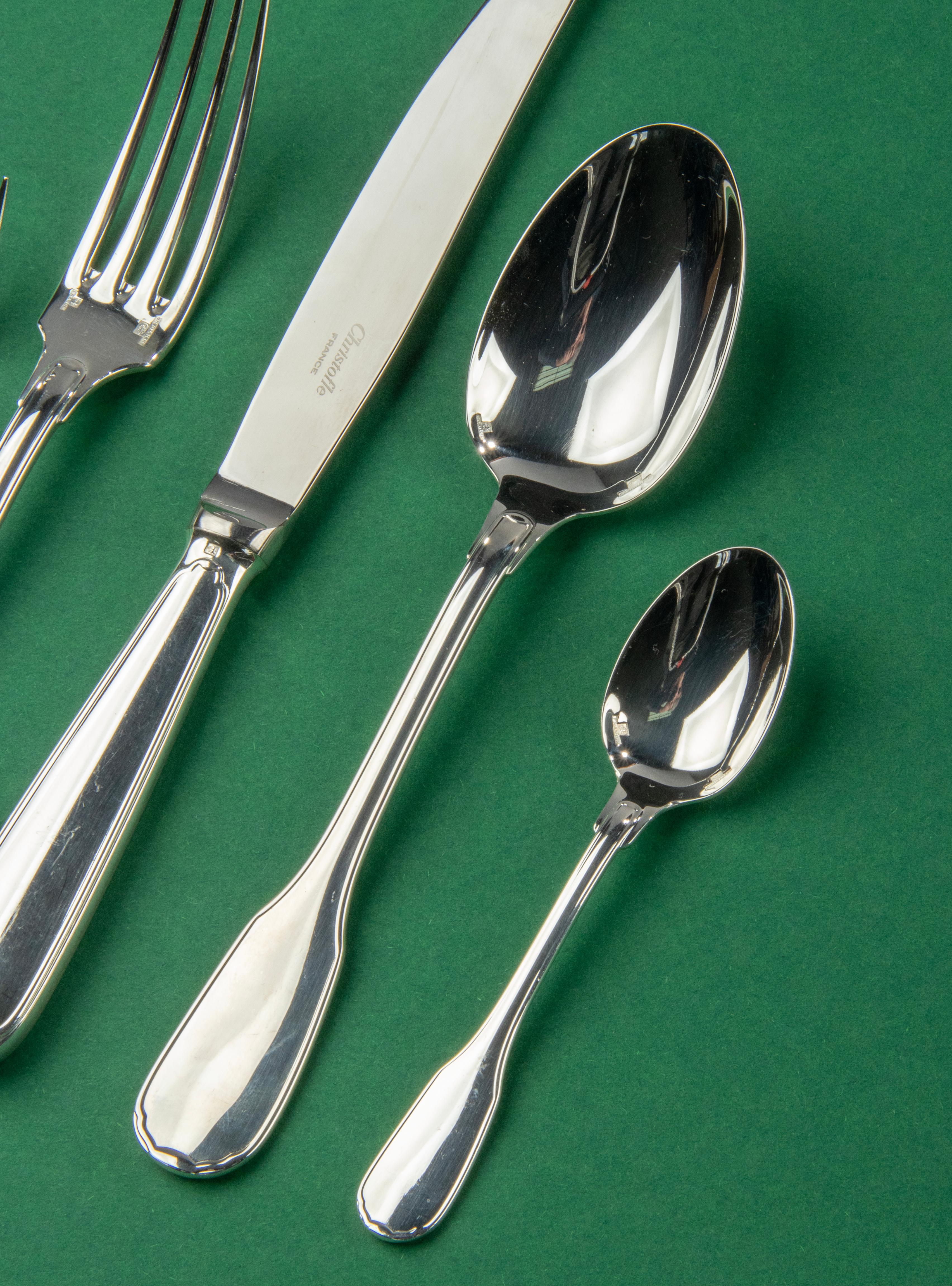 Late 20th Century 63-Piece Set Silver-Plated Flatware Made by Christofle, Model Versailles