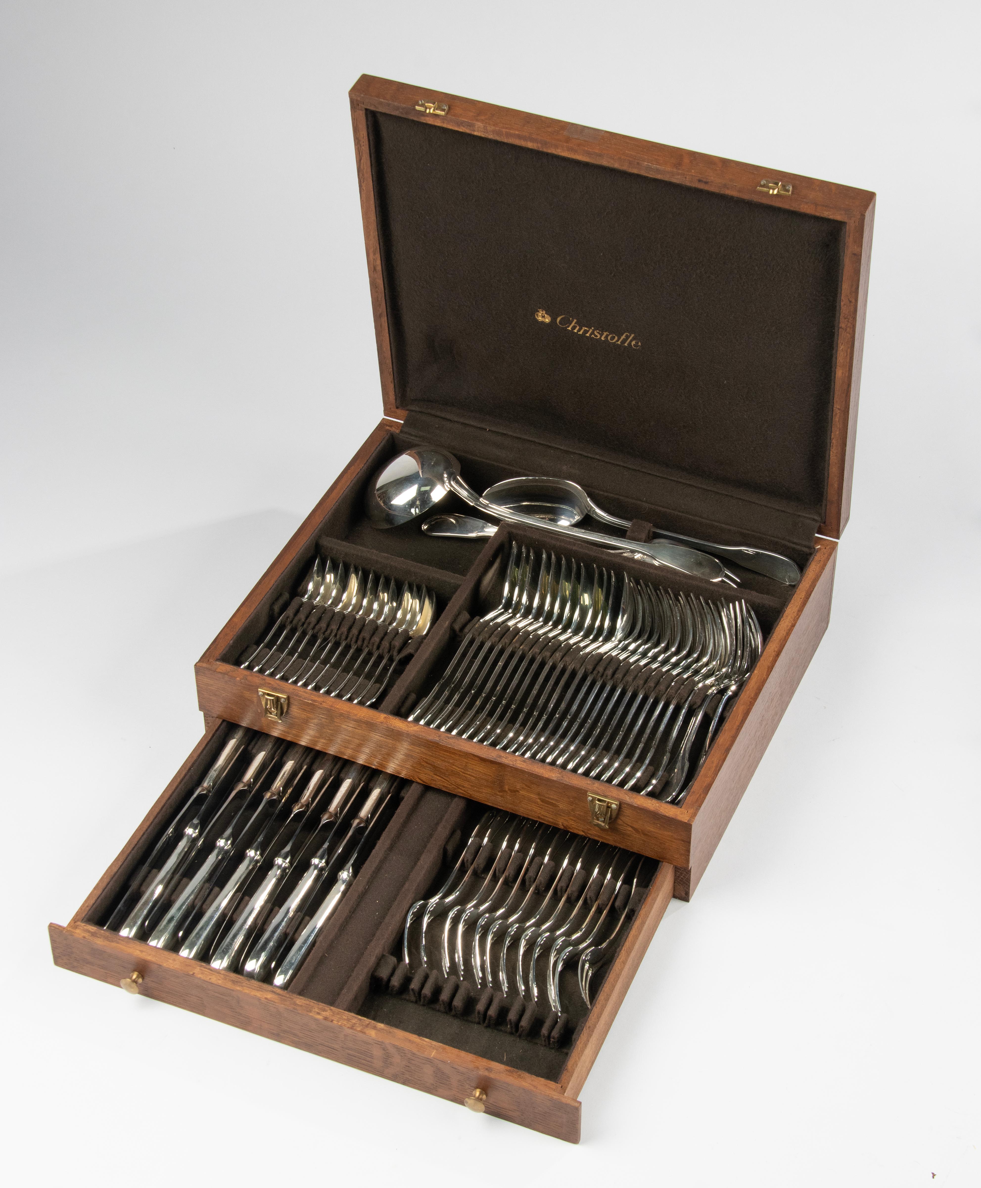 63-Piece Set Silver-Plated Flatware Made by Christofle, Model Versailles 1