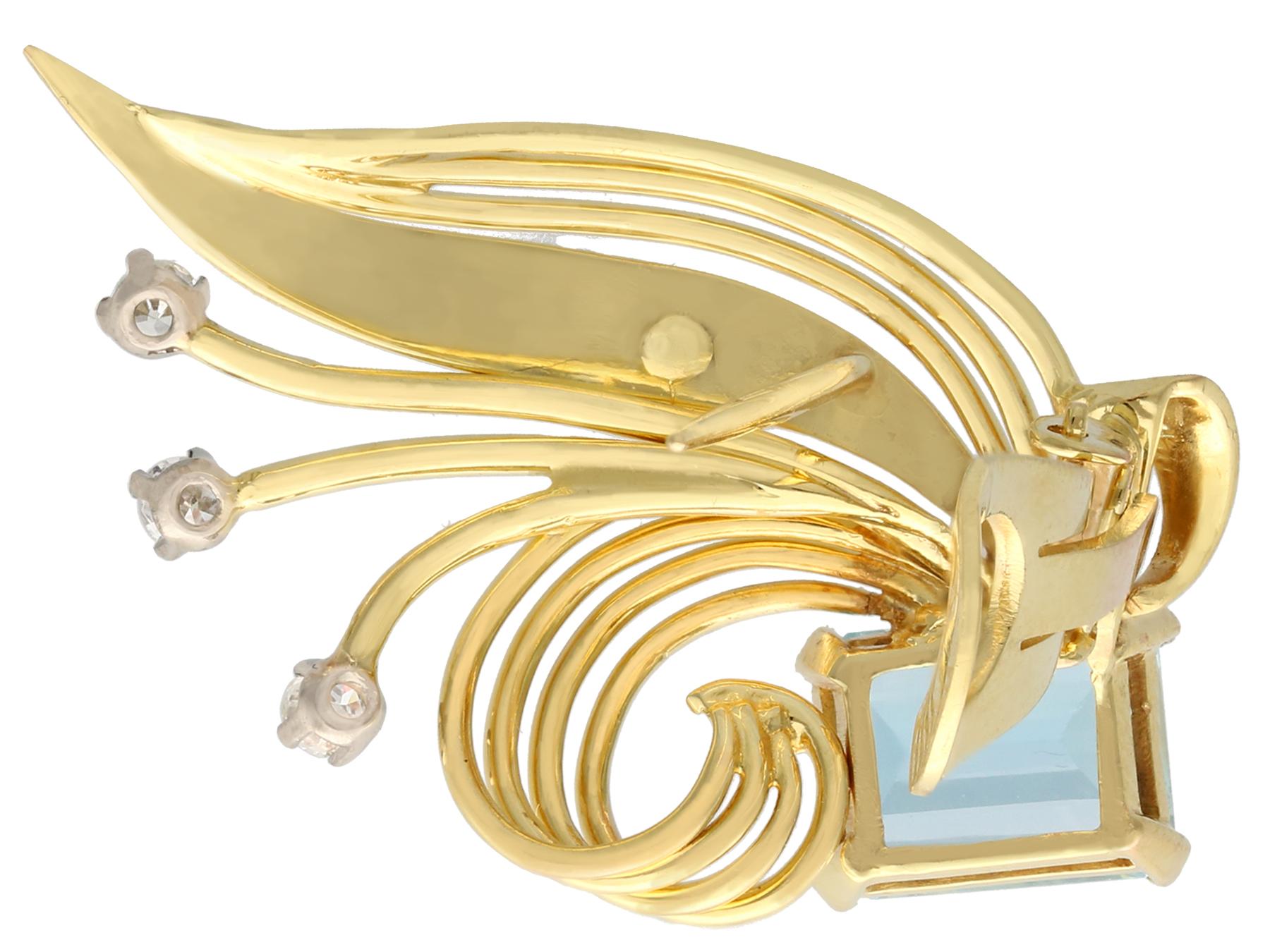 6.30 Carat Aquamarine and Diamond Yellow Gold Earrings Vintage, circa 1950 For Sale 2