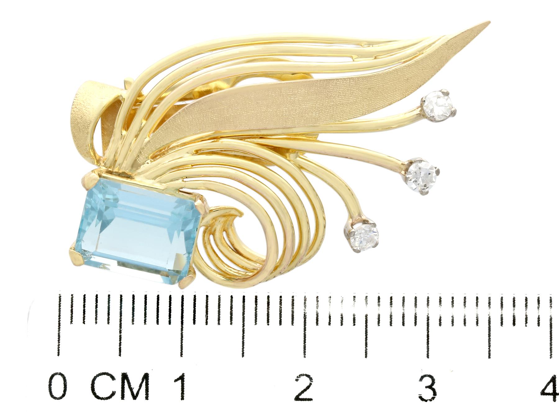6.30 Carat Aquamarine and Diamond Yellow Gold Earrings Vintage, circa 1950 For Sale 3