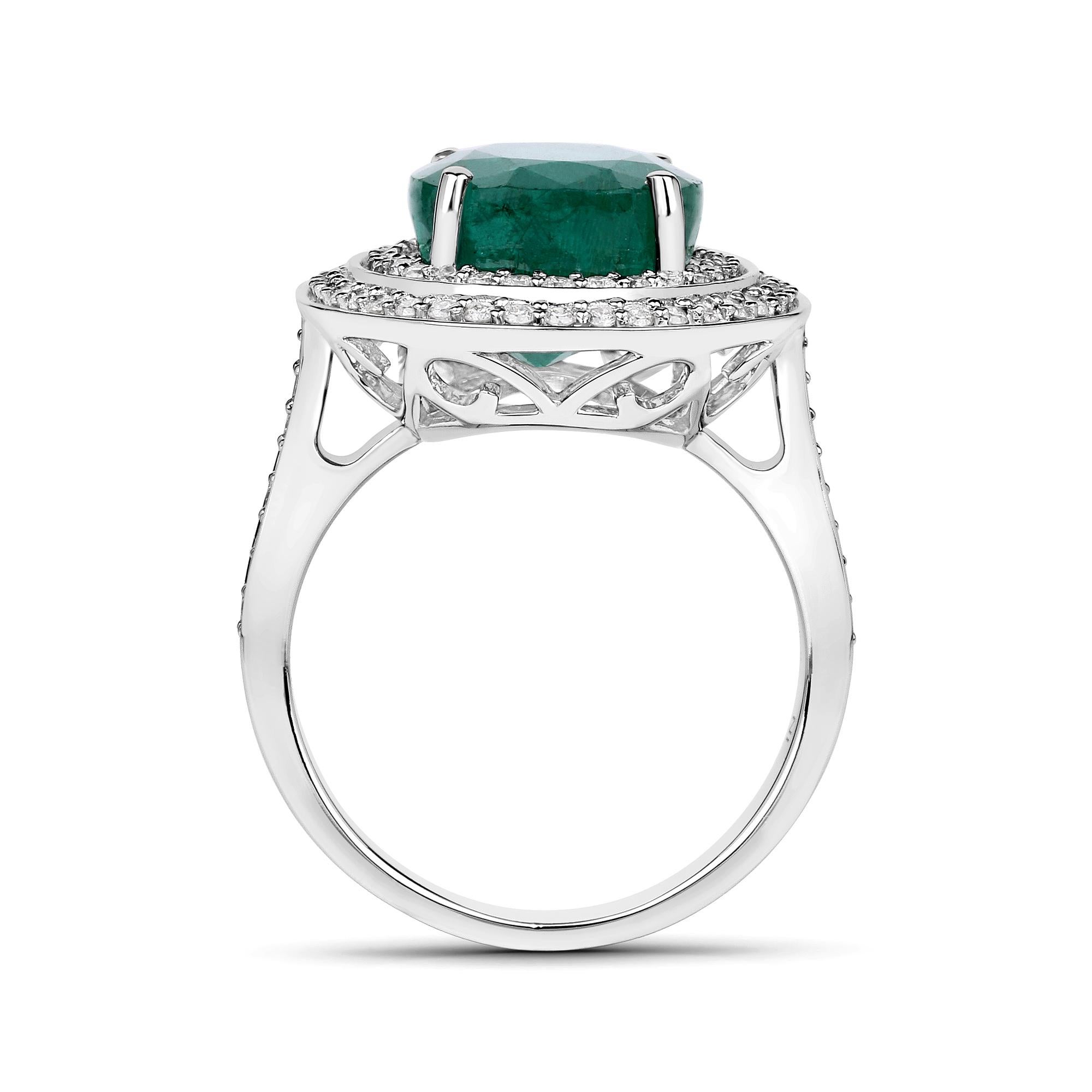 Contemporary 6.30 Carat Brazilian Emerald and Diamond 14 Karat White Gold Cocktail Ring