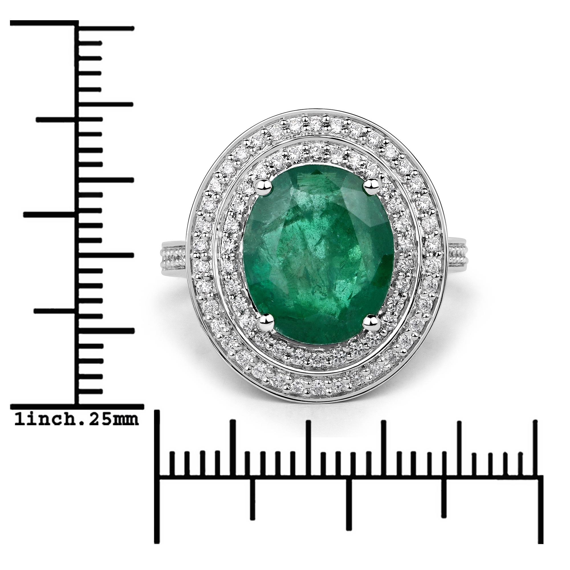 6.30 Carat Brazilian Emerald and Diamond 14 Karat White Gold Cocktail Ring In New Condition In Great Neck, NY